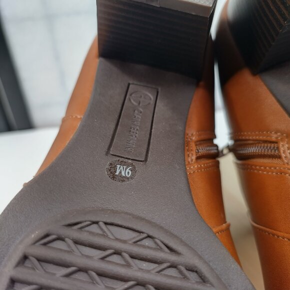 Giani Bernini Abalina Brown Cognac Faux Leather Stacked Heel Booties Women US 9M - Picture 12 of 14